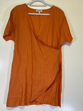 Listicle 100% linen Orange Wrap-Front Tunic